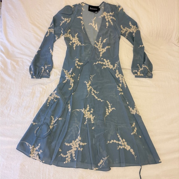 Realisation Par, 100% Silk Baby Blue Floral Dress, XS - Picture 1 of 15